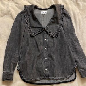 Ganni black denim blouse